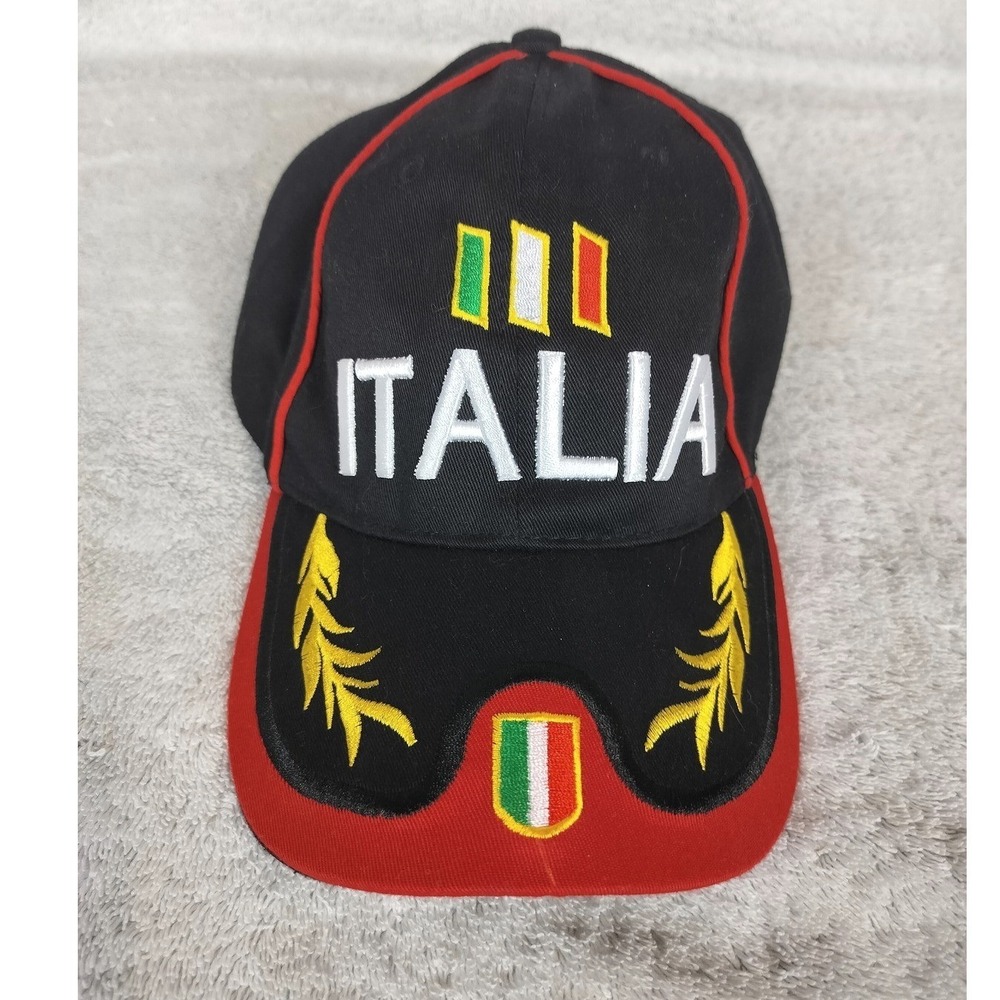 Italia Embroidered Cotton Hat OSFM Black Red Souvenir‎ Baseball Cap